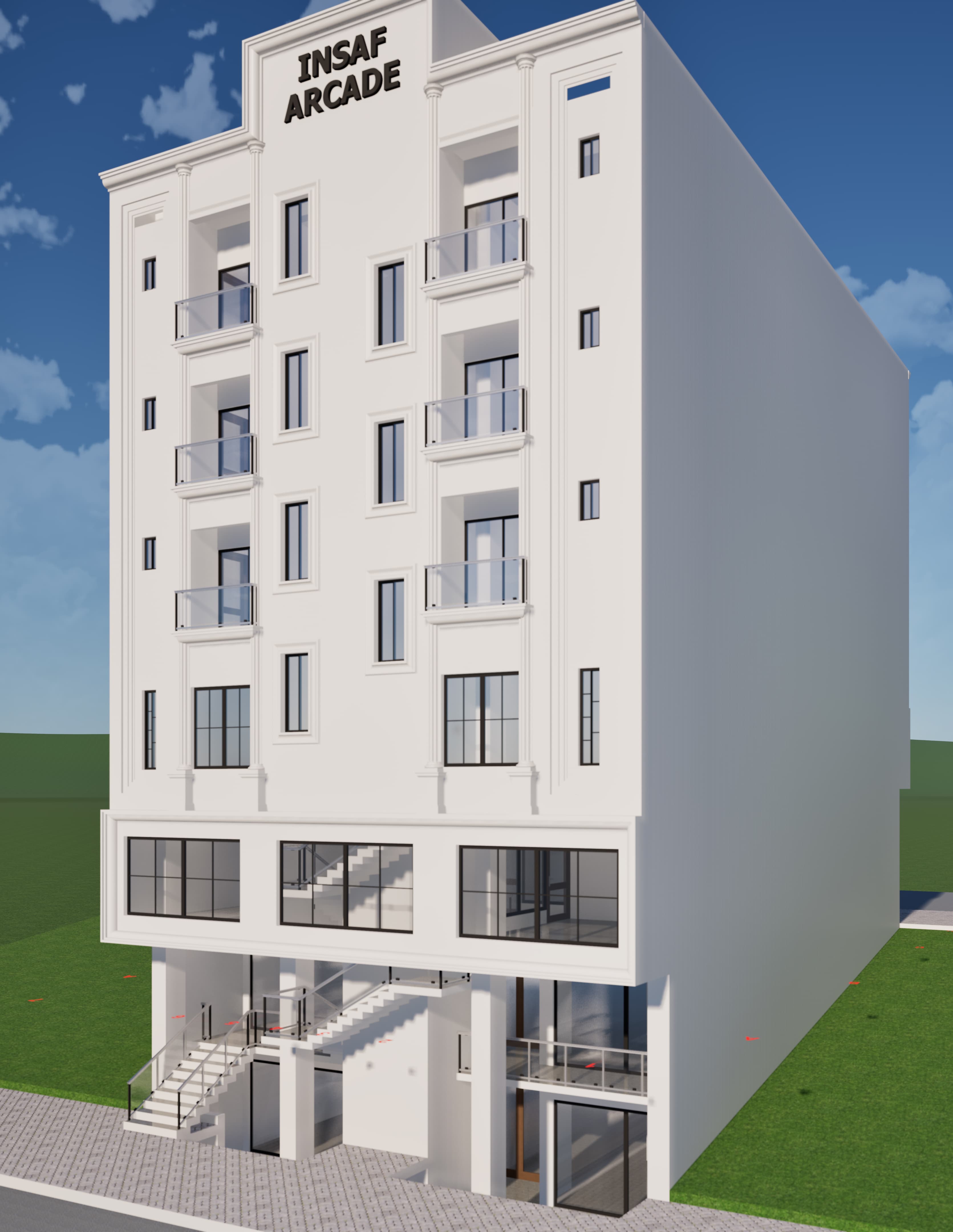 Insaf Arcade 2 — daytime front elevation render