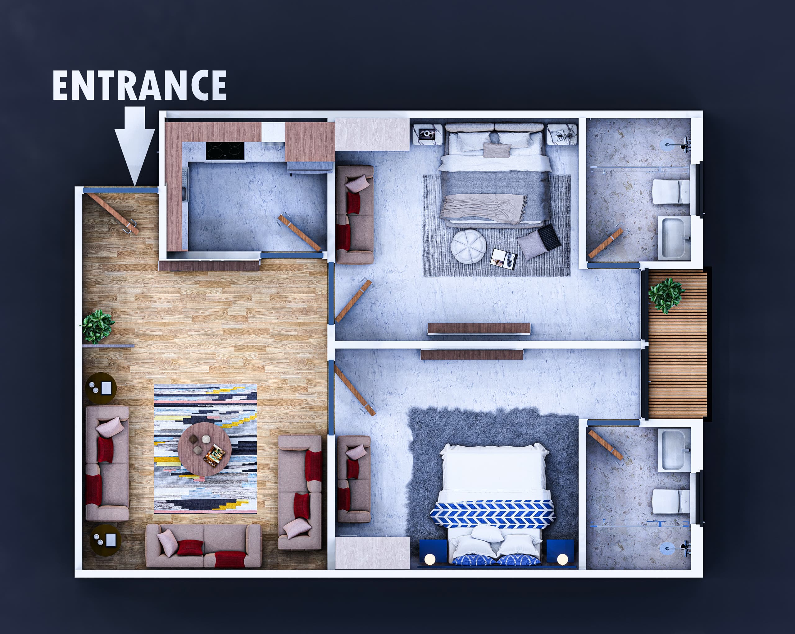 780 sqft apartment — isometric render
